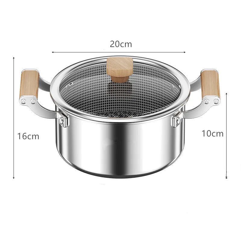Olla sopera de acero inoxidable Wok antiadherente tipo panal con tapa Sartén Hogar Olla caliente Cocina de inducción Estufa de gas Sartén universal