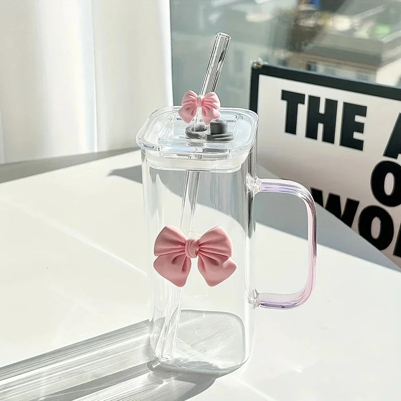 Verre élégant de 400 ml avec paille et poignée, décoré de papillons - Tasse à eau réutilisable et résistante au congélateur pour café, jus, lait