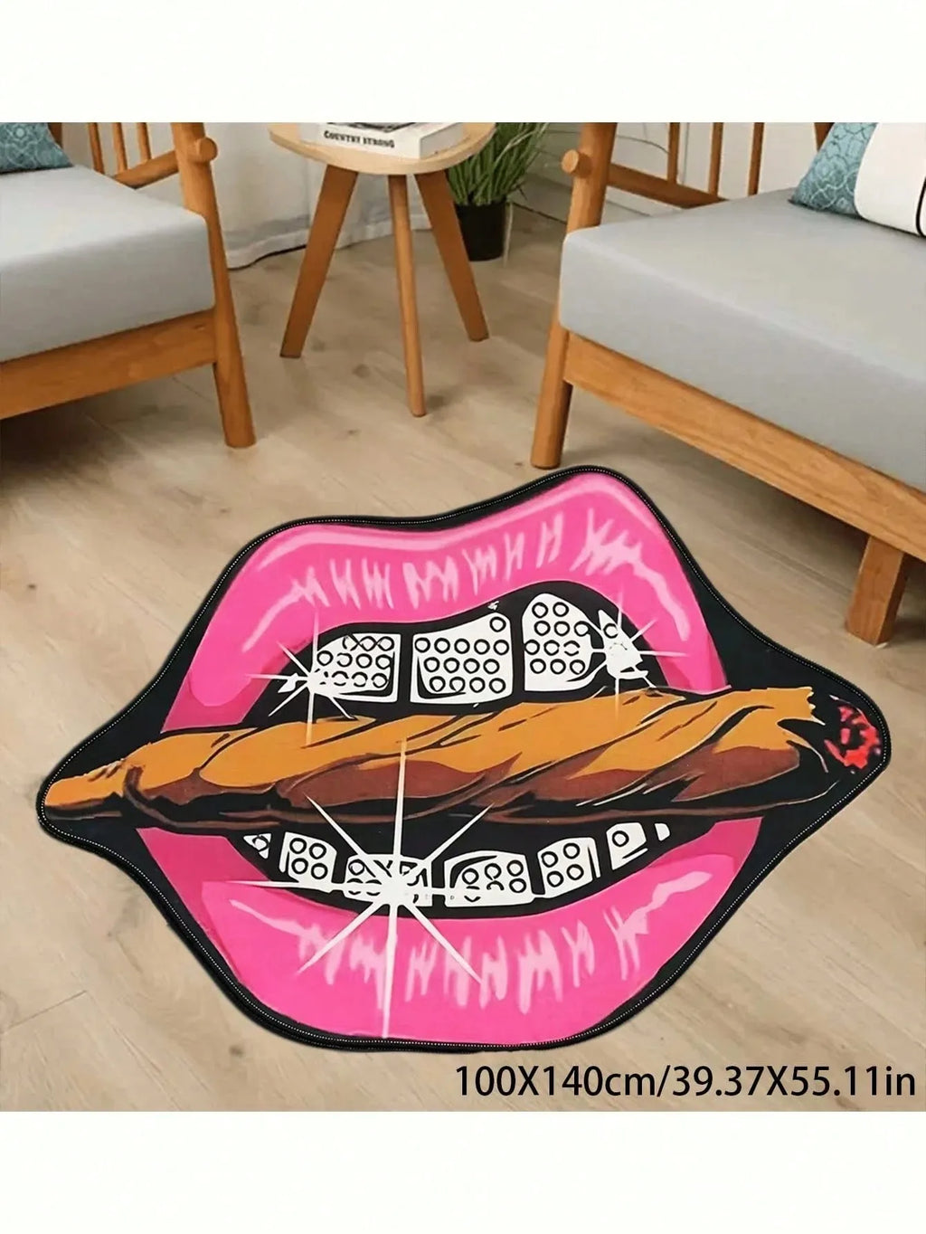 Tapis à Lèvres Roses Créatif VIKAMA, Tapis Décoratif Durable et Résistant à l'Usure pour Chevet, Chambre à Coucher, Paillasson d'Entrée, Tapis Décoratif pour la Maison