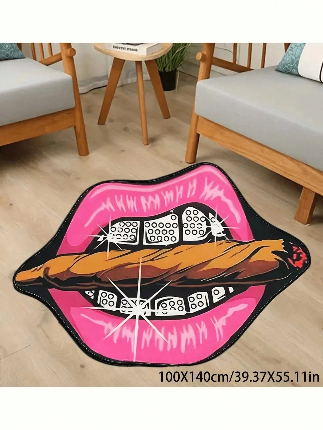 Tapis à Lèvres Roses Créatif VIKAMA, Tapis Décoratif Durable et Résistant à l'Usure pour Chevet, Chambre à Coucher, Paillasson d'Entrée, Tapis Décoratif pour la Maison