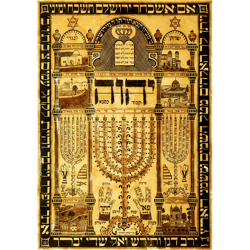 Plaque Print Kabbalah Amulet Hebrew Talisman Poster Home Blessing Protection Vintage Jewish Canvas Painting Decoration