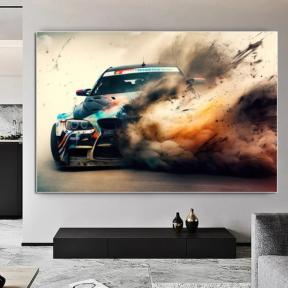 Voiture de sport E30, Graffiti de voiture de course de luxe, Art mural, Affiche imprimée sur toile HD, Décoration de maison, de salon, de chambre