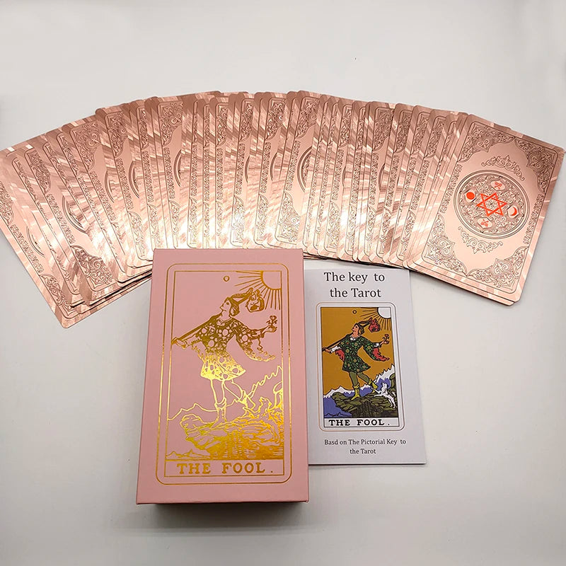 Tarot de lámina dorada Cartas de plástico rosa Cartas de oráculo impermeables Baraja de cartas Juego de mesa misterioso Cartas de adivinación