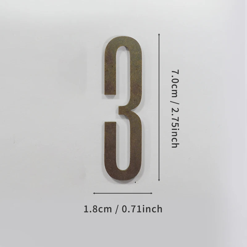 Número de puerta de bronce con adhesivo de respaldo de 7 cm, número de casa de metal, número de puerta de apartamento para hotel, hogar, buzón, etiqueta exterior
