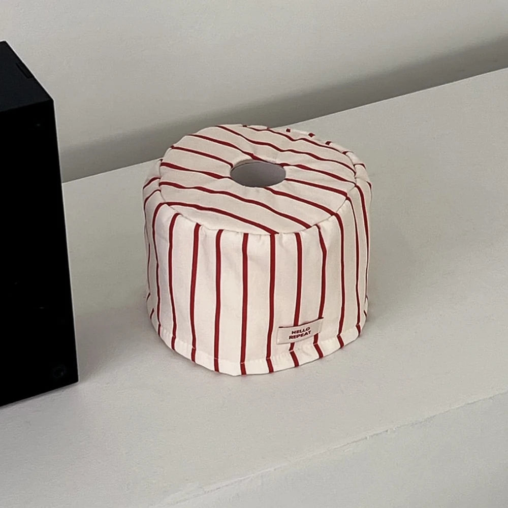 Caja de pañuelos a rayas Estuche de pañuelos retro para sala de estar Soporte de papel para pañuelos Bolsa de pañuelos Almacenamiento y organización de cocina Decoración de escritorio