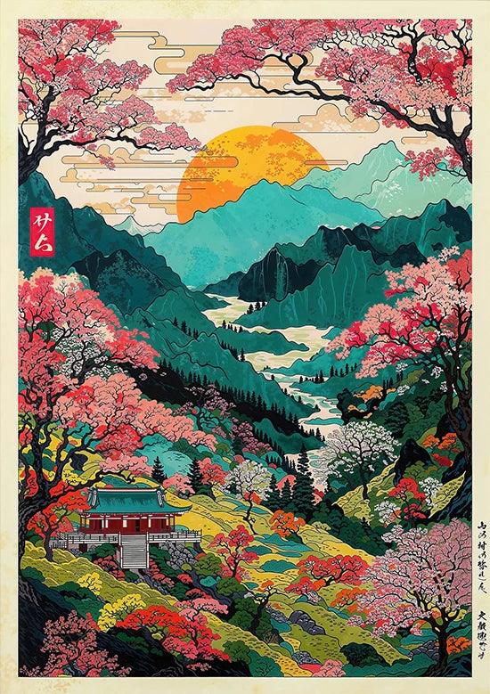 Tokio Paisaje Anime Ilustración Lámina Póster Escena Nocturna Japonesa Fuji Estilo Pintura Vintage Arte Decorativo Lienzo Arte de Pared Retro