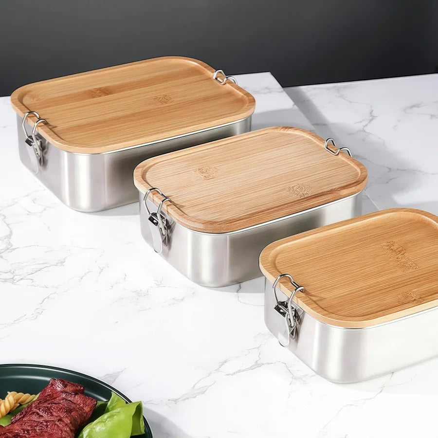 Fiambreras de acero inoxidable 304, recipientes sellados, caja de sushi portátil, bento para acampada, vajilla, portador de alimentos a prueba de fugas