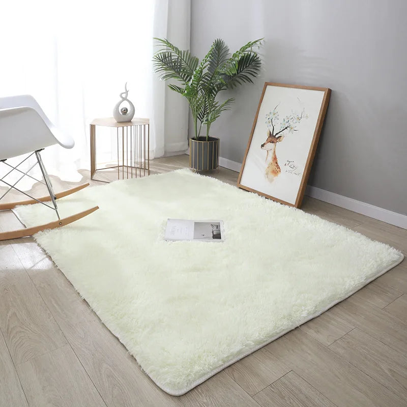 VIKAMA Alfombra de seda simple y moderna con teñido anudado, alfombra de felpa suave para sala de estar, dormitorio, manta de cama, alfombra antideslizante para habitación de niños