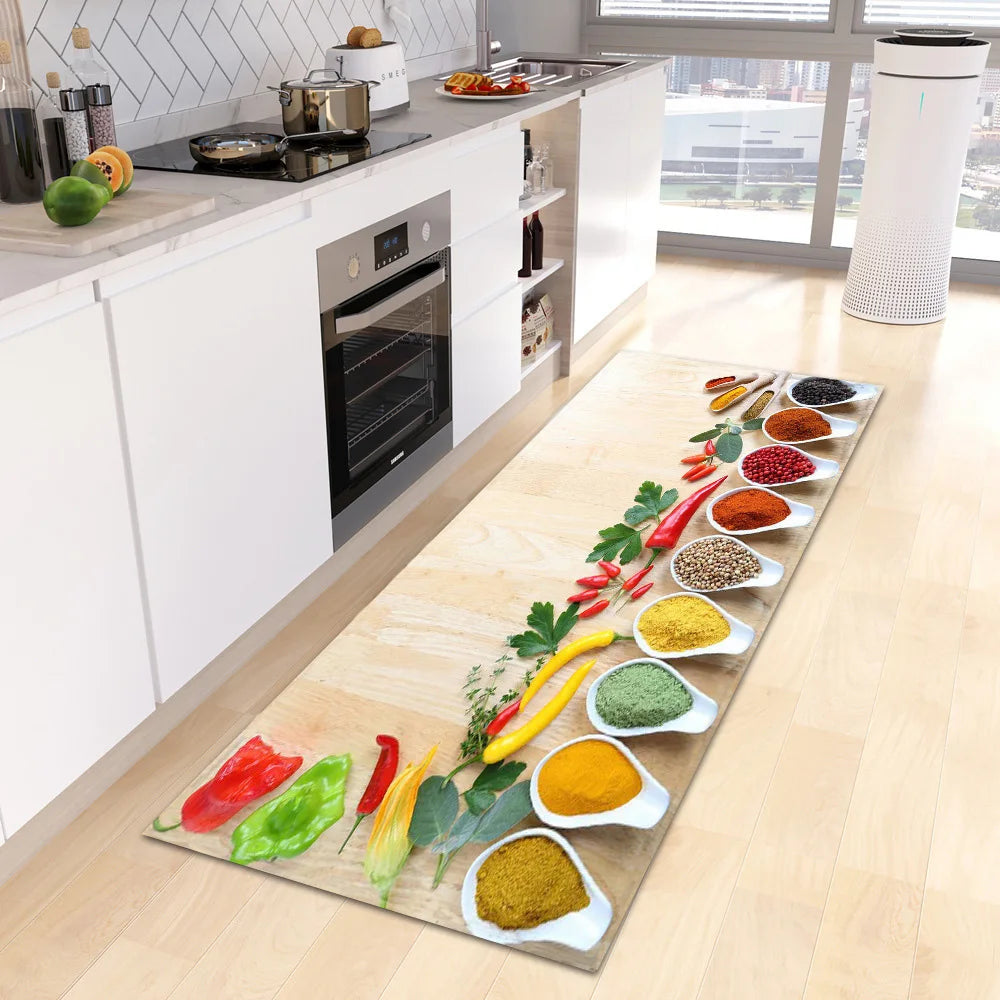 VIKAMA Alfombra escandinava impermeable, antibacteriana, resistente a las manchas, estampada con especias, lavable a máquina, moderna, para cocina, decoración del hogar