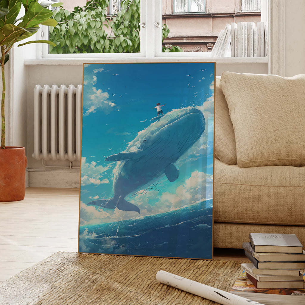 Photo moderne Ciel Bleu et Nuages Blancs Baleines Art Mural Impressions sur Toile Peinture Affiche Image pour Salon Chambre Décoration Intérieure