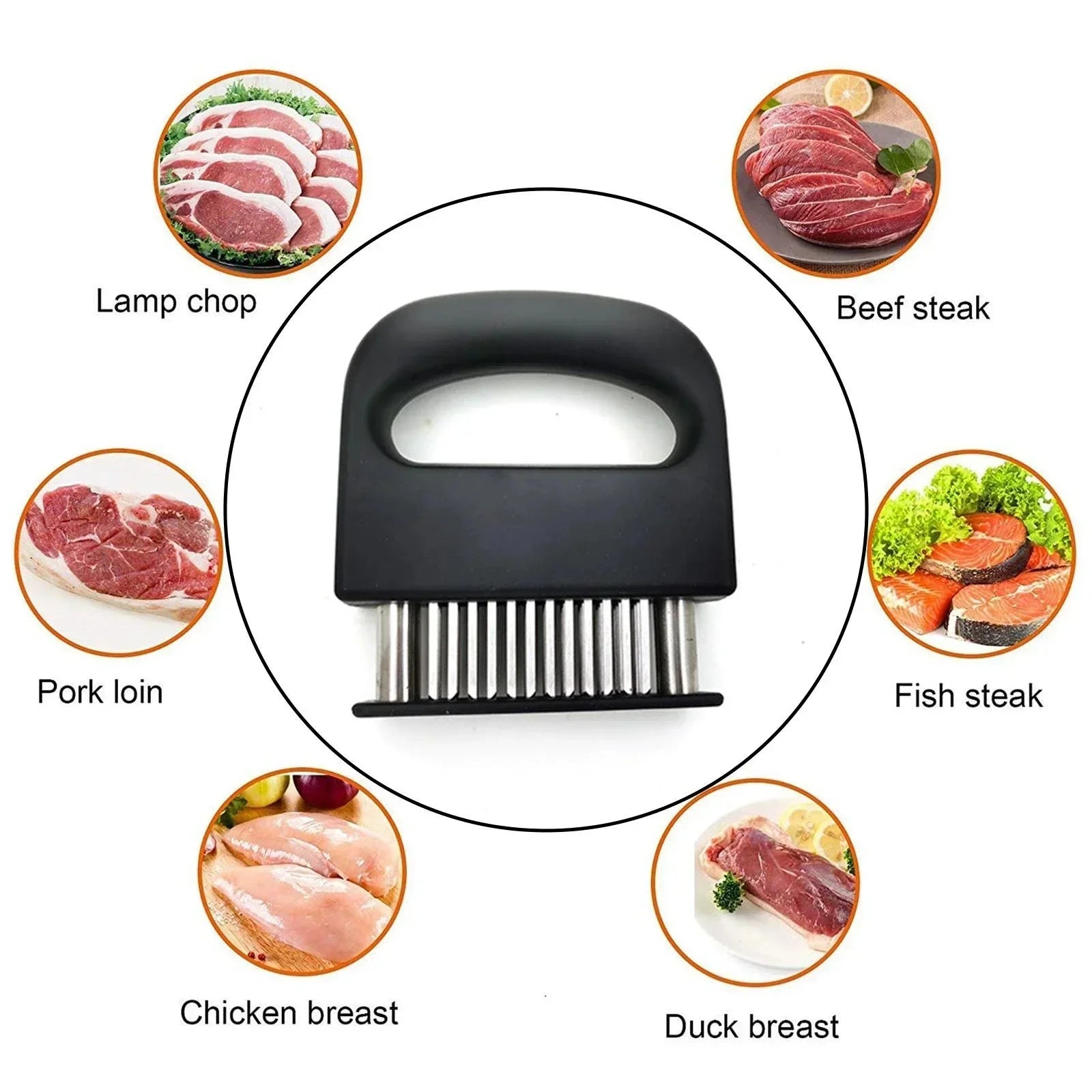 1 ablandador de carne retráctil de acero inoxidable con 48 cuchillas, herramientas de cocina para ablandar carne, martillo de carne.