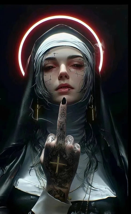 Póster de Monja con Ametralladora Tatuada Sexy, Estampado de Monja Cristiana Fumando, Lienzo para Sala de Estar, Fondo de Pared, Decoración del Hogar