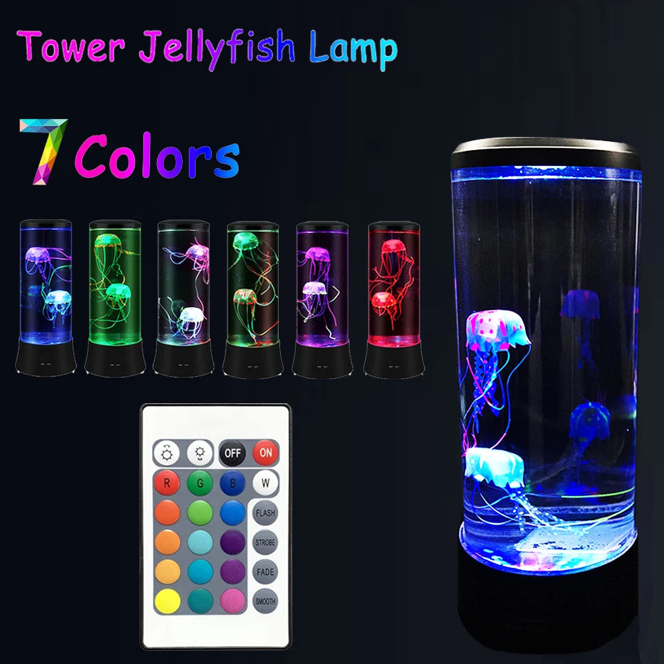 Lampe Méduse Couleurs Changeantes Télécommande Aquarium LED Veilleuse Cadeau d'Anniversaire Chargement USB Ambiance Relaxante