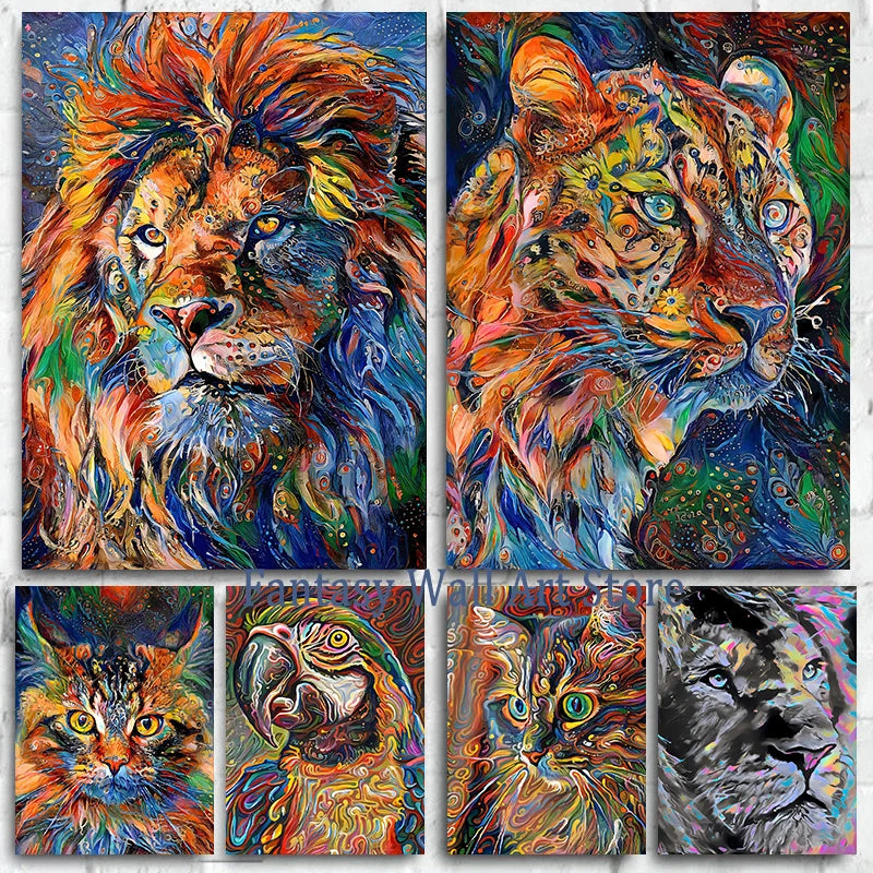 Póster de pintura al óleo de animales abstractos de vapor, pintura al óleo abstracta vintage, decoración artística de animales, impresiones en lienzo estéticas para el hogar y la habitación