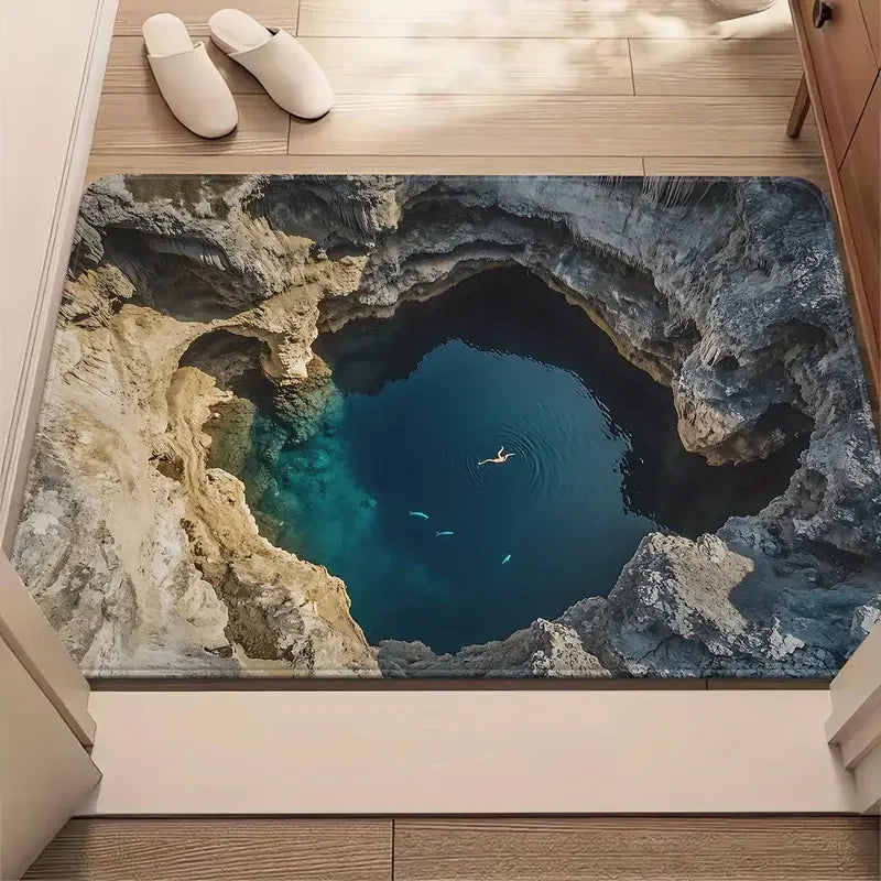 Visual Illusion Hole Endless Abyss Alfombra de Puerta de Dormitorio, Cocina, Hogar Antideslizante Alfombra de Puerta Decoración Creativa y Divertida para el Hogar