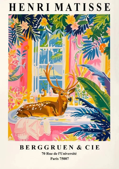 Matisse Animals in The Bathroom Poster Wild Animals Matisse Art Painting Wall Decor Colorful Wall Decoration Canvas Prints Gift