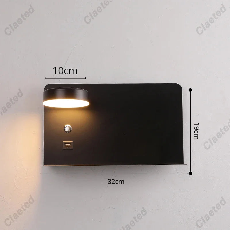 Appliques murales LED avec interrupteur et interface USB, luminaire de mode blanc noir, éclairage de couloir, luminaire d'art, Wandlamp