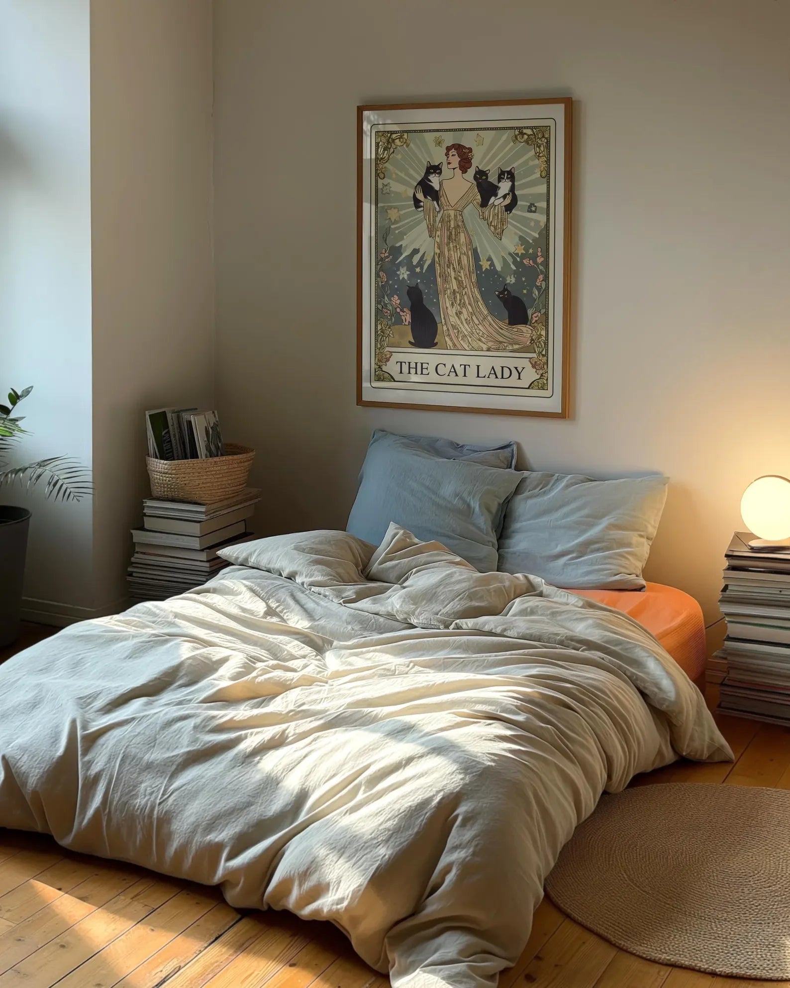 Lámina de Tarot La Dama Gata, Arte de Pared Modernista para Amantes de los Gatos, Póster Vintage de Gatos, Regalo para Mamá Gata, Lámina de Gato Única, Decoración de Apartamento