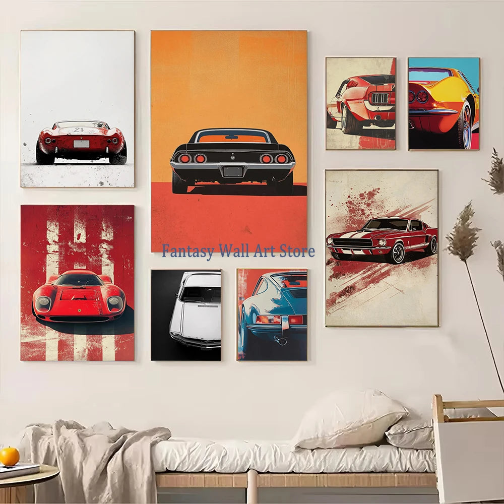 Retro Muscle Car 70s Auto Poster Classic German Car Poster Vintage Wall Art Unique Room Decoration Canvas Painting for Home Room