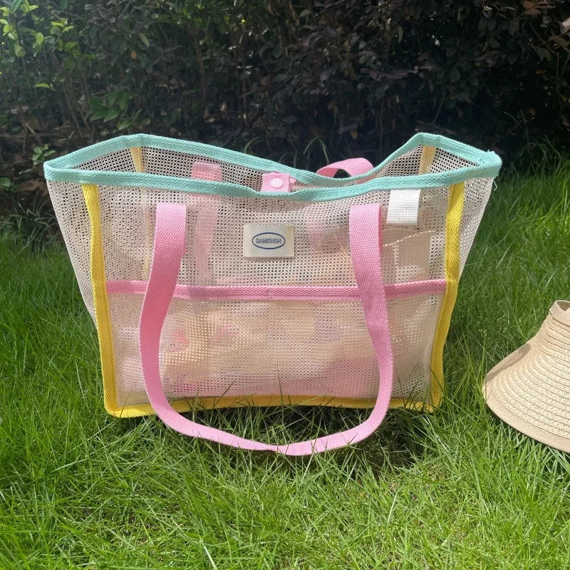 Sac à main d'été pour femmes en maille transparente respirante, sac de plage extérieur pour la douche, sac de plage grande capacité, sac de natation portable