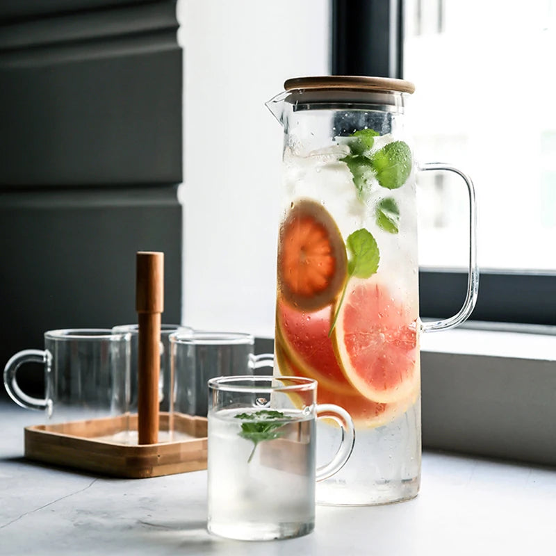 Nouvelle bouilloire en verre épaissi de 1000 ml/1500 ml avec couvercle en bambou et filtre, peut être ajoutée à la bouilloire pour jus et café