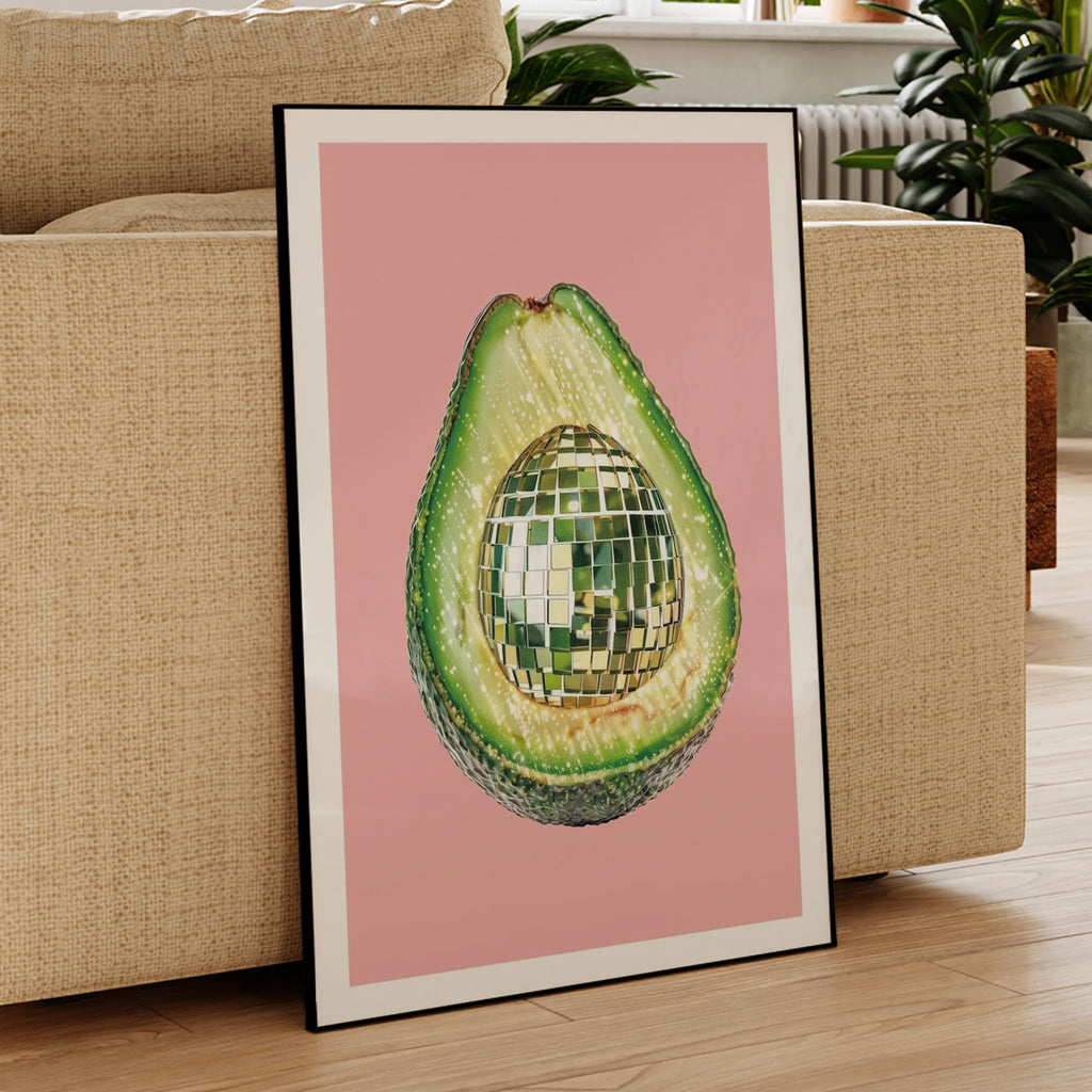 Láminas de arte de pared de aguacate con bola de discoteca, pintura en lienzo, póster, imagen para sala de estar, dormitorio de niños, decoración del hogar