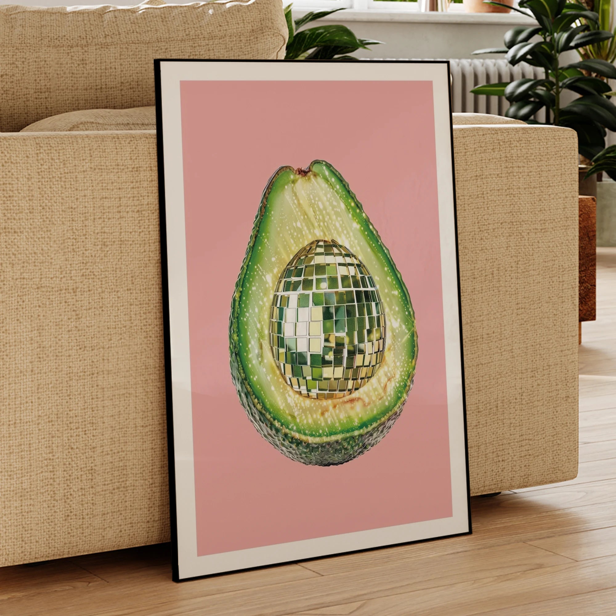 Láminas de arte de pared de aguacate con bola de discoteca, pintura en lienzo, póster, imagen para sala de estar, dormitorio de niños, decoración del hogar