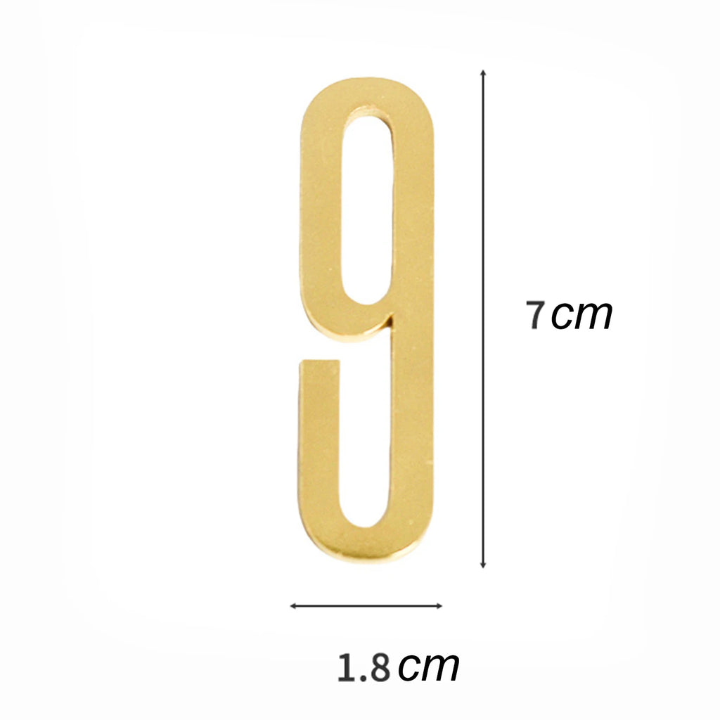 Número de puerta dorado con adhesivo de respaldo de 7 cm, número de casa de metal, número de puerta de apartamento para exteriores, hotel, hogar, etiqueta de buzón