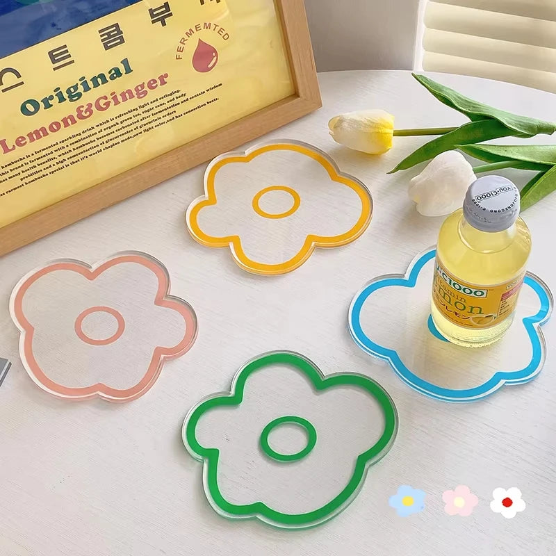 Flower Coasters Acrylic Waterproof Heat Insulation Anti Slip Coffee Cup Mats Cute Flowers Pads Kitchen Tableware Pad Decoration