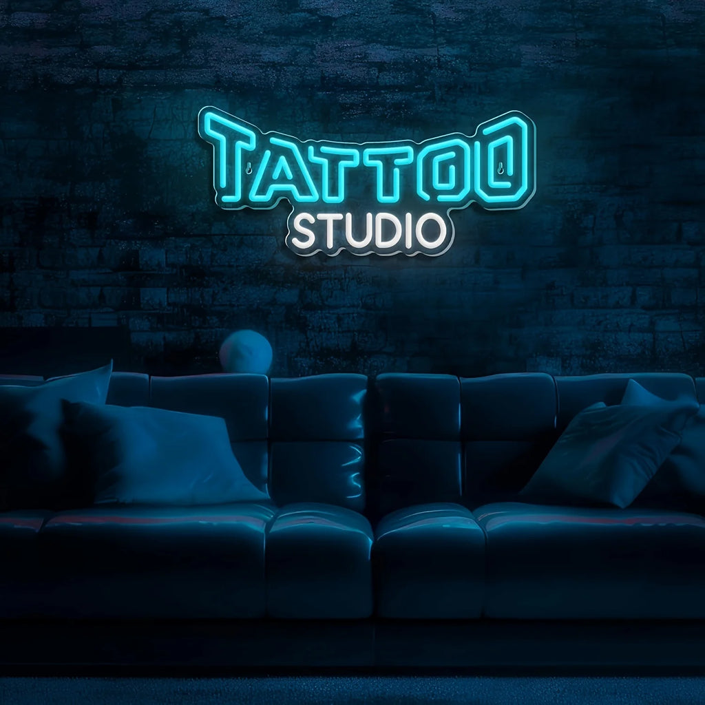 Enseigne Néon Studio Tatouage Bleu Blanc Luminescence Professionnelle Lumière LED pour Salon de Tatouage Bar Club Décoration Murale Maison Enseigne Commerciale Personnalisée Art