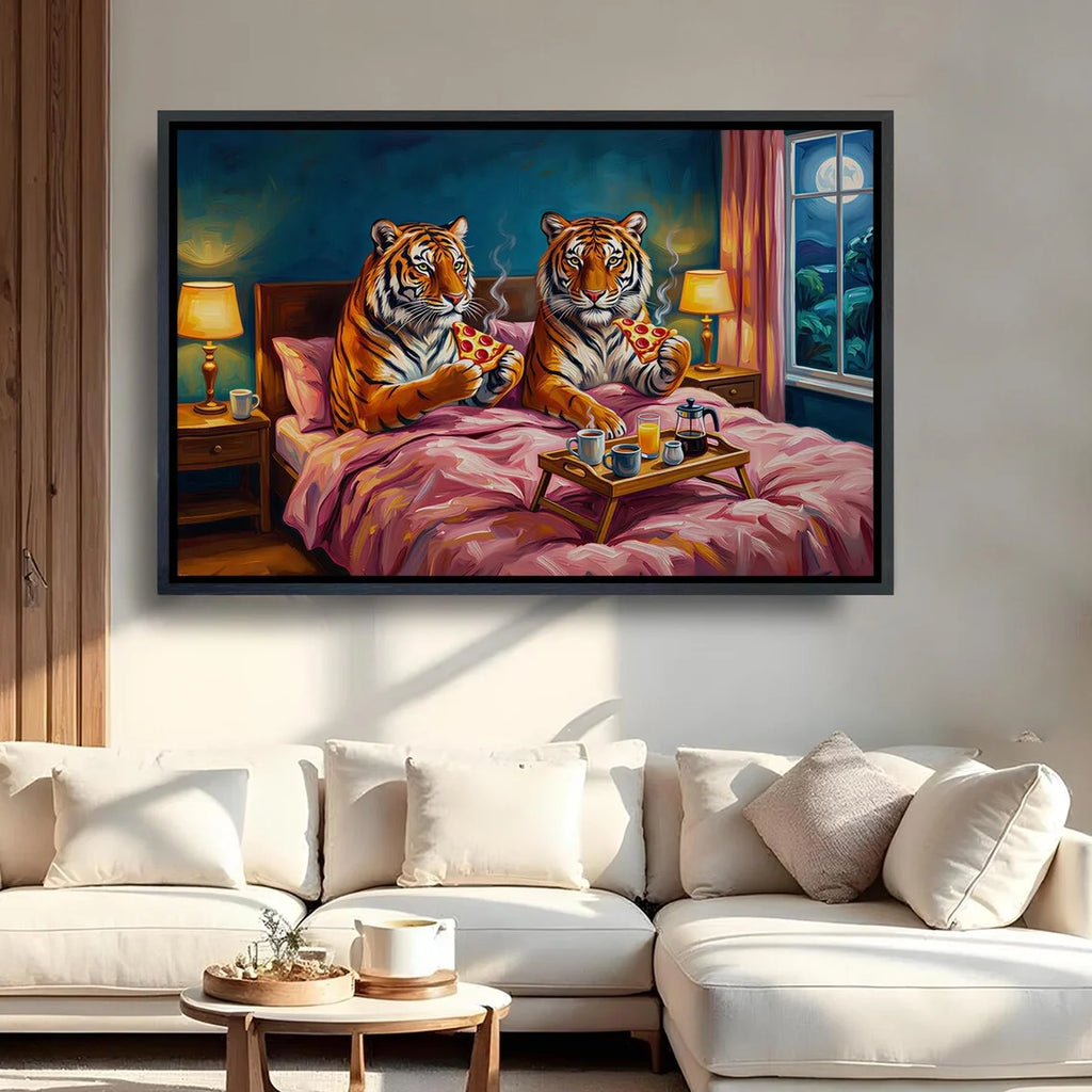 Cuadro de Arte de Pared Tigre Pizza: Arte de Pared Retro Decoración Dopamina, Impresión de Arte de Creatividad, Impresión Grande para el Hogar