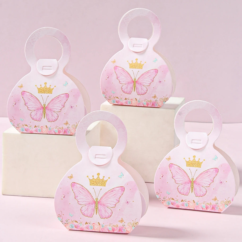 Boîte cadeau papillon bonbons, décorations de fête d'anniversaire papillon rose violet, fournitures de mariage pour enfants, boîte à biscuits pour baby shower