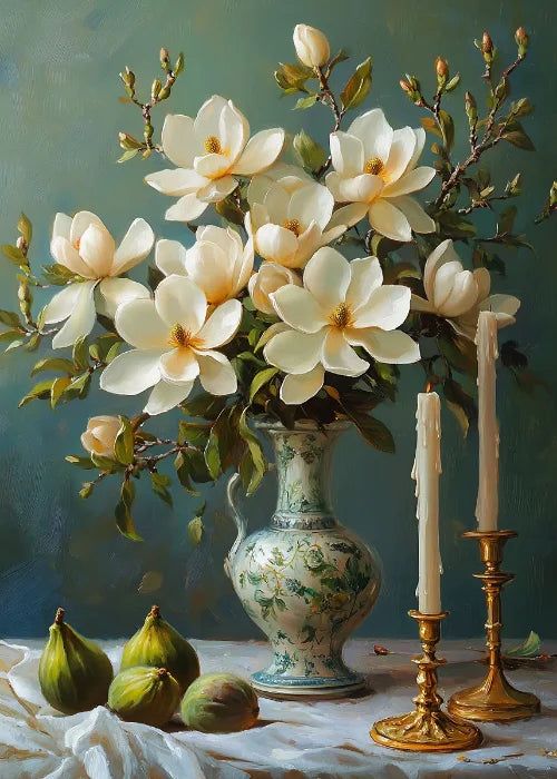 Jarrón de flores de naturaleza muerta, decoración de pared de pintura botánica vintage, jarrones antiguos vintage, impresiones estéticas, pintura de lienzo de olivo
