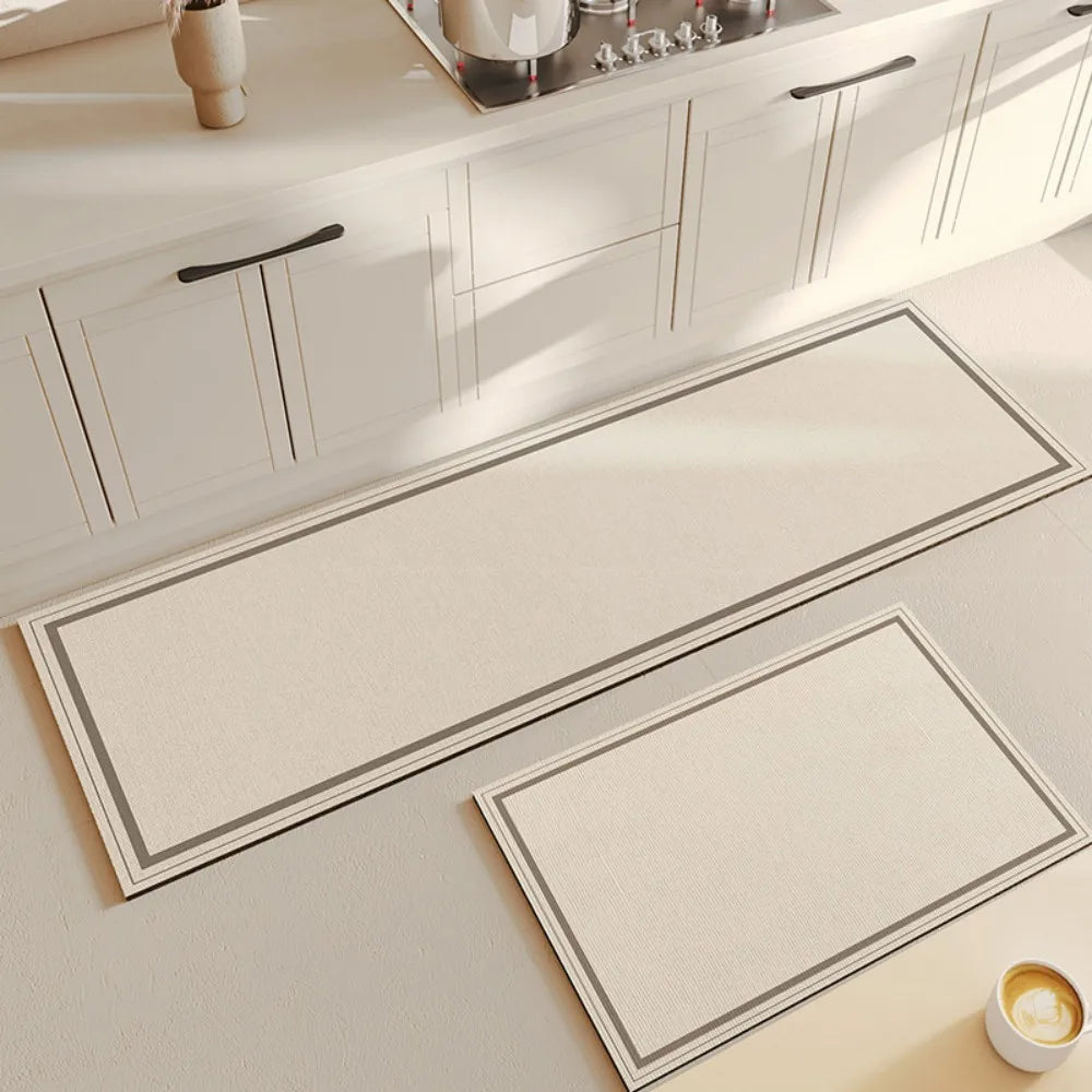 VIKAMA Juego de 2 alfombrillas de cocina beige claro, absorbentes de agua, antideslizantes, estilo escandinavo, para decoración del hogar
