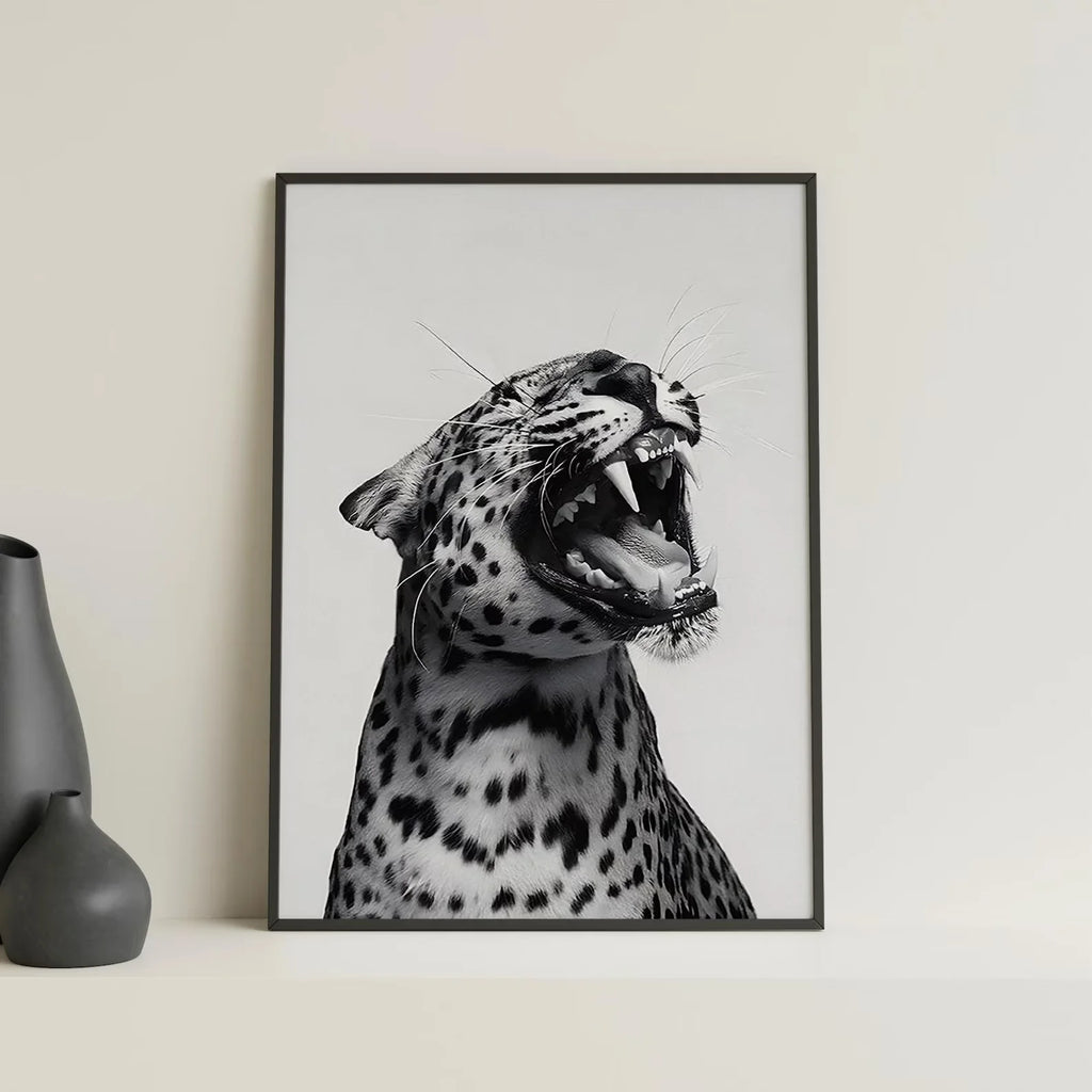 Lámina de Arte de Pared con Estilo Moderno - Impresión de Leopardo Rugiente de Moda - Blanco y Negro - Decoración del Hogar - Arte de Pared para Imprimir Descarga Digital