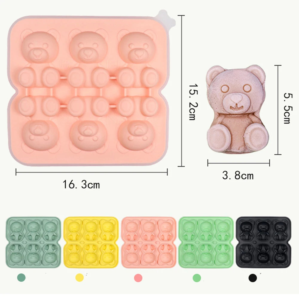 Moule à glaçons en silicone en forme de petit ours en 3D à 6 grilles, moule à glaçons en forme de petit ours, moule à glaçons ménager pour crème glacée, boîte à glaçons.
