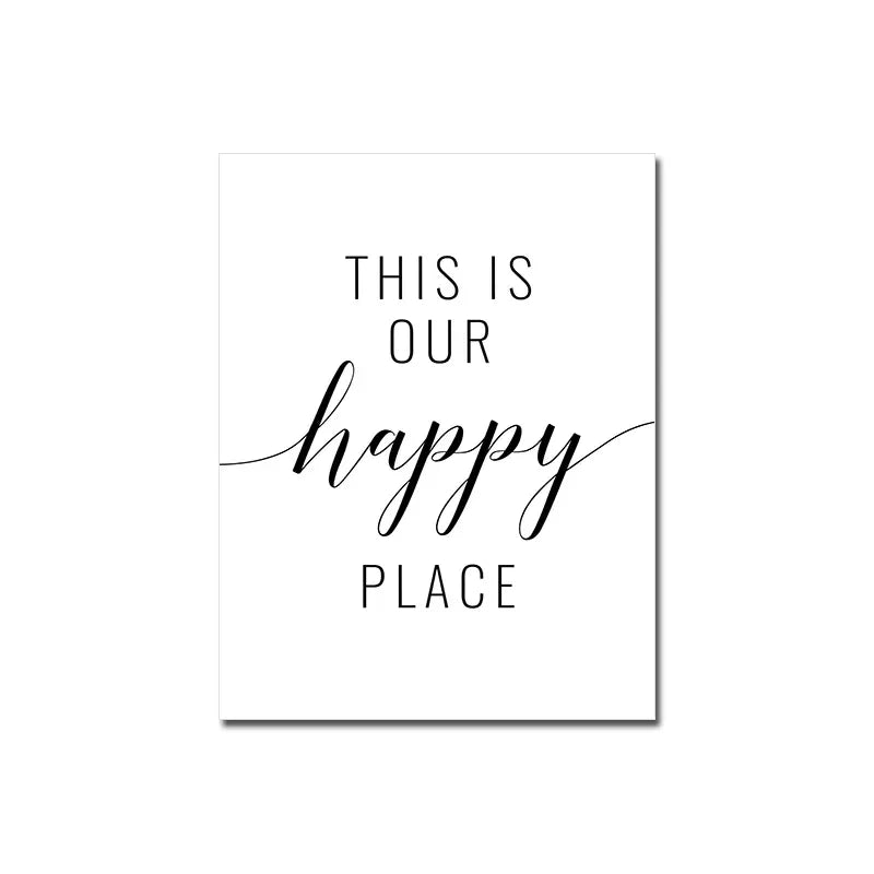 Happy Family Quote Wall Art Black White Poster Love Heart Print Nordic Canvas Painting Minimalist Picture Living Bedroom Decor
