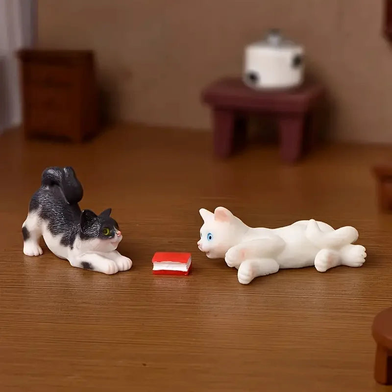 [6 piezas de figuras de gatos vintage para decoración] 6 figuras de gatos en miniatura de resina vintage, accesorios de jardín de hadas, decoración artesanal de mesa