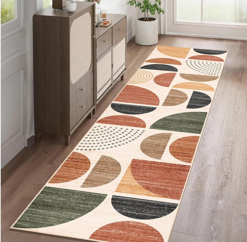Non Slip Washable Geometric Half Circle Pattern Runner Rug Multi Color Mat for Kitchen Hallway Corridor Home Decor Floor Carpet