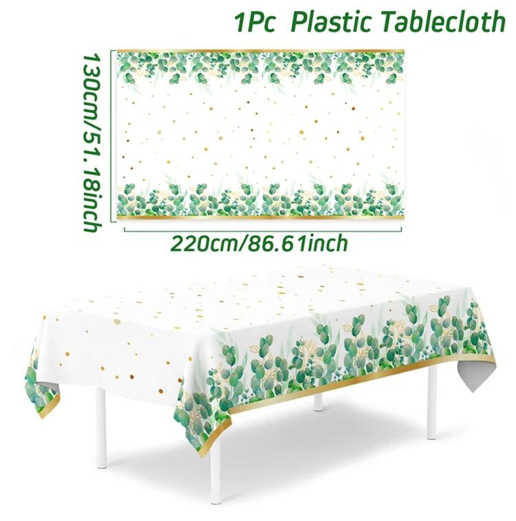 Vaisselle jetable Feuilles Vert Sauge Assiette en papier à bord doré Tasses Serviettes Décoration de mariage Anniversaire Fête Hawaïenne