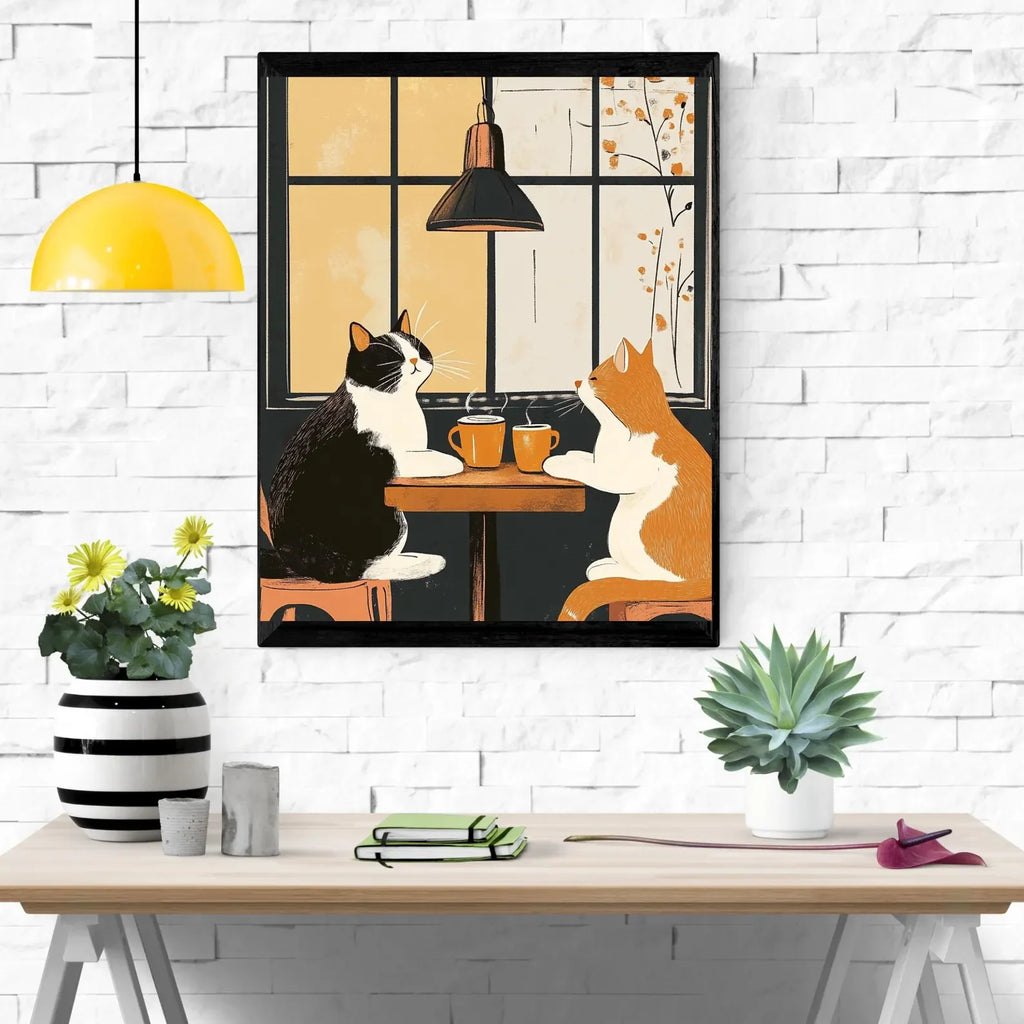 Funny Cat Coffee Wall Art for Tabby and Tuxedo Cat Owners Vintage Cat Cafe Print Black Cat Coffee Poster Unique Funny Animal Kit