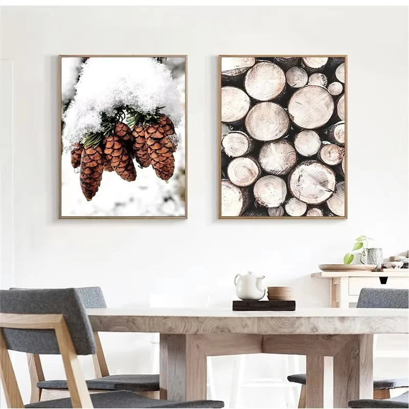 Pintura en lienzo de arte de pared con diseño de paisaje nevado de invierno, póster de Papá Noel de pino y alce e impresión para la decoración navideña del hogar y diseño de sala de estar