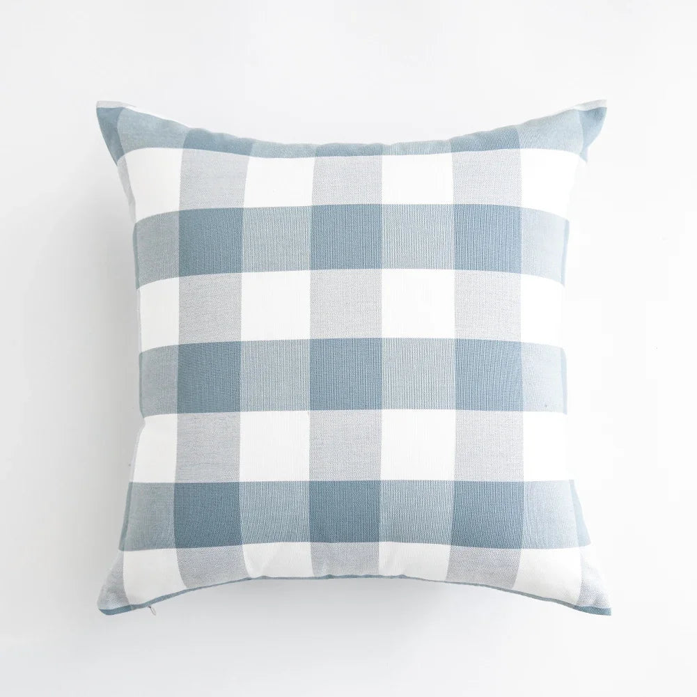 VIKAMA Housse de coussin bleu clair 1 pièce, motif écossais, pour canapé et décoration d'intérieur