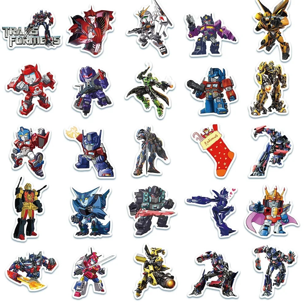 50 pegatinas de Autobot Transformers para laptop, motocicleta, automóvil, patineta, equipaje, bicicleta, calcomanías impermeables, juguetes para niños