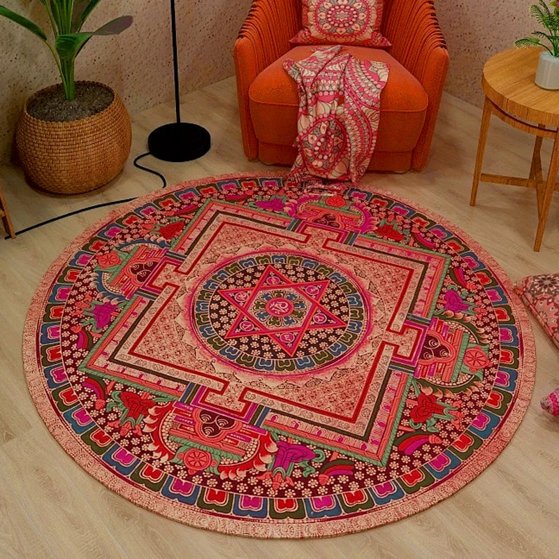 Alfombra Redonda VIKAMA Premium Étnica Vintage Persa Bohemio Sala de Estar Dormitorio Mecedora Alfombra de Suelo Decoración del Hogar