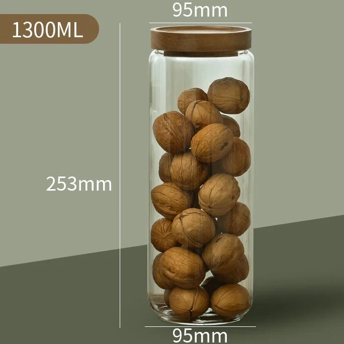Botes de Cristal Herméticos con Tapa de Madera para Almacenamiento en Cocina, Frascos Contenedores de Alimentos, Granos, Té, Café en Grano, Cereales, Dulces