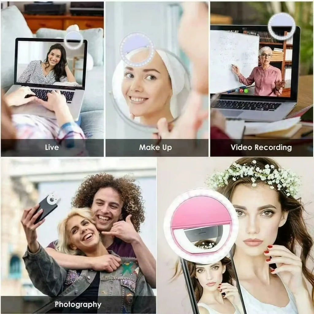 Anneau lumineux LED pour selfie, rechargeable par USB, lampe annulaire LED pour selfie de diffusion en direct sur téléphone portable, compatible avec tous les smartphones