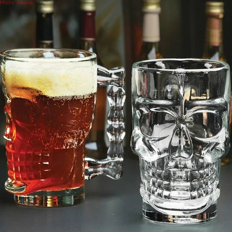 Vaso de cerveza clásico de pirata, 500 ml, cristal, con cara de calavera creativa y hueso, con asa, para beber vino, vodka, esencial para bares y KTV