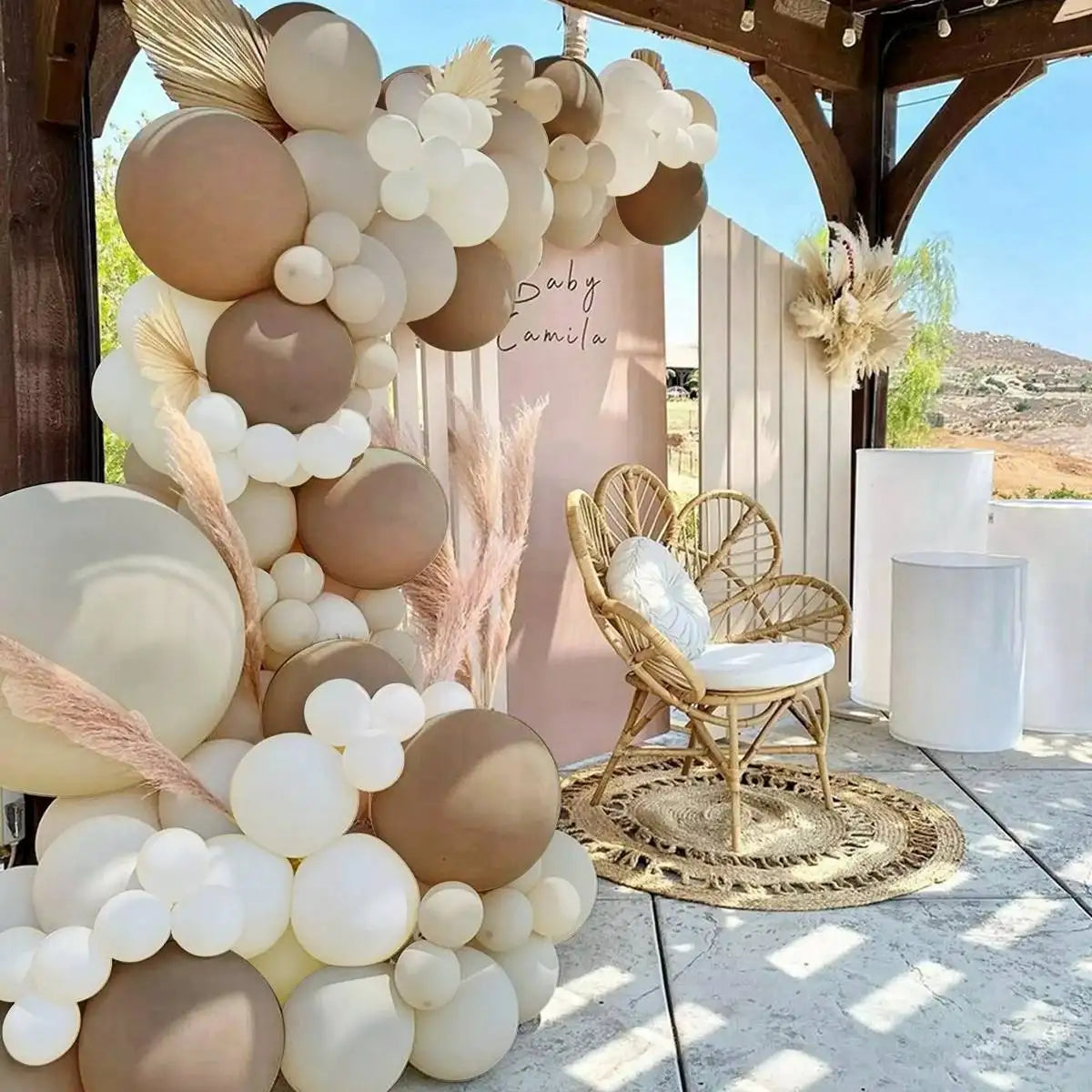 Kit Arche Guirlande de Ballons Blanc Sable Décoration de Fête Joyeux Anniversaire pour Enfants, Baby Shower, Mariage, Ballons en Latex
