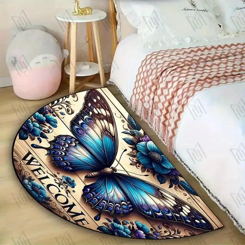 VIKAMA Tapis de Bienvenue Demi-Circulaire Anti-Dérapant Motif Papillon Tapis d'Entrée de Cuisine et de Chambre Décoration Intérieure